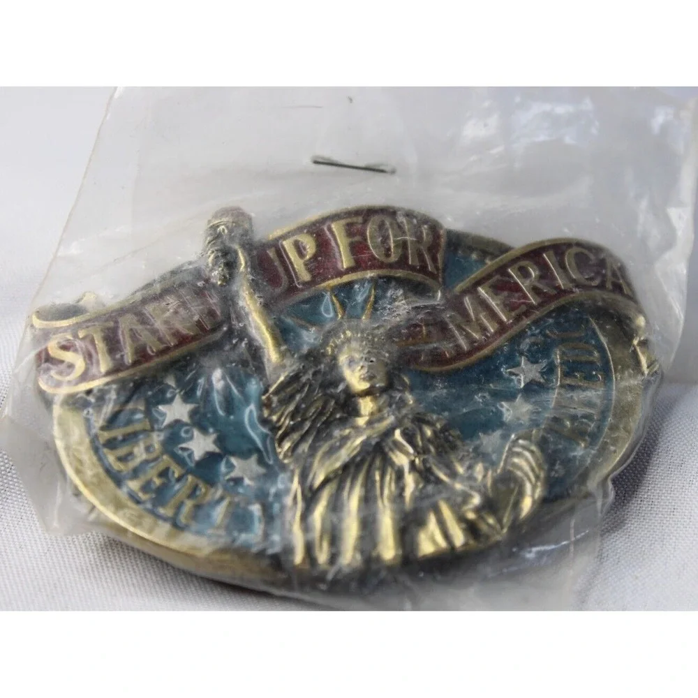 VTG 1984 STAND UP FOR AMERICA Statue of Liberty Freedom Belt Buckle Patriotic